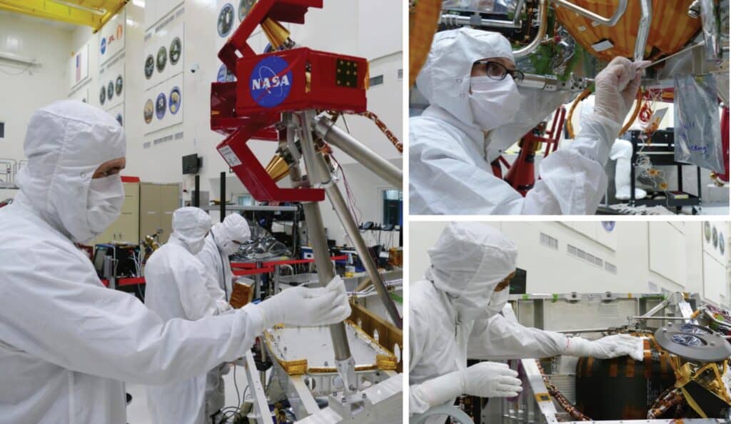 El equipo del Perseverance trabajando en salas blancas para evitar la contaminación biológica.